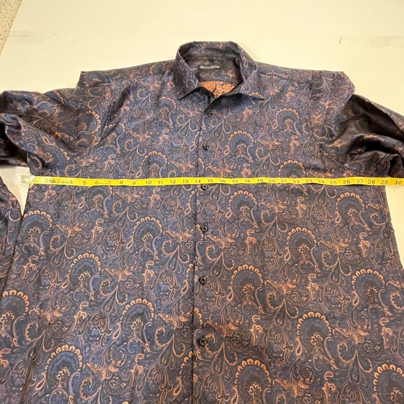Barry.Wang Men’s Blue & Gold Long Sleeve Silk & Polyester Dress Shirt 4XL - Picture 6 of 11